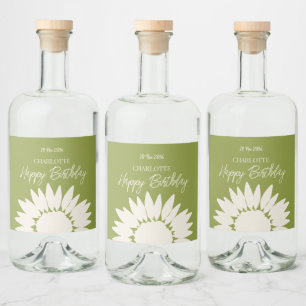  Minimalist Modern Sunflower Custom Happy Birthday Liquor Bottle Label