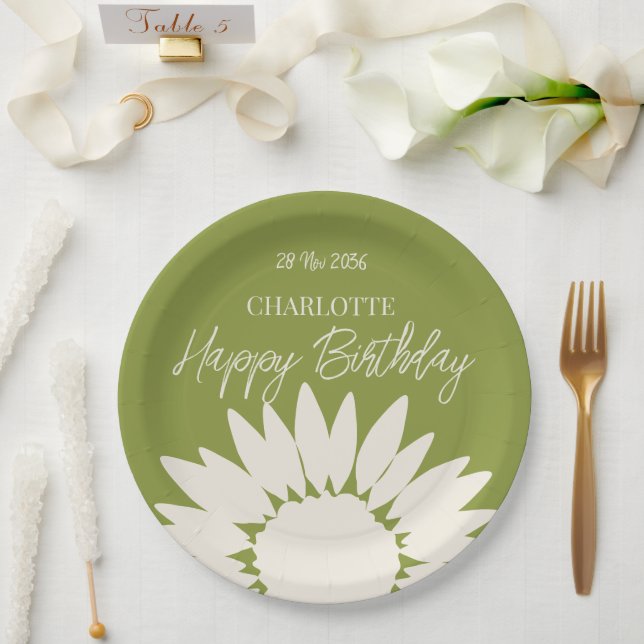  Minimalist Modern Sunflower Custom Happy Birthday Paper Plate (Wedding)