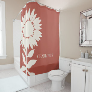 Minimalist Modern Sunflower Custom Name Shower Curtain