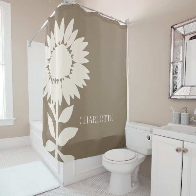  Minimalist Modern Sunflower Custom Name   Shower Curtain (In Situ)