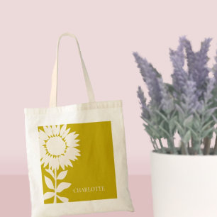Minimalist Modern Sunflower Custom name Tote Bag