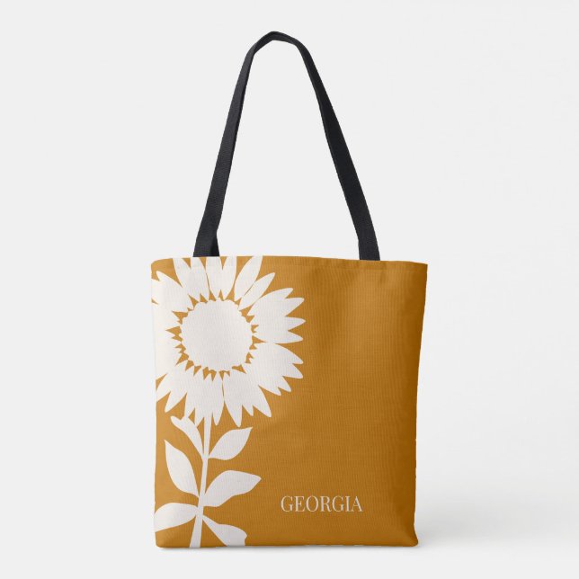 Minimalist Modern Sunflower Custom Name      Tote Bag (Back)
