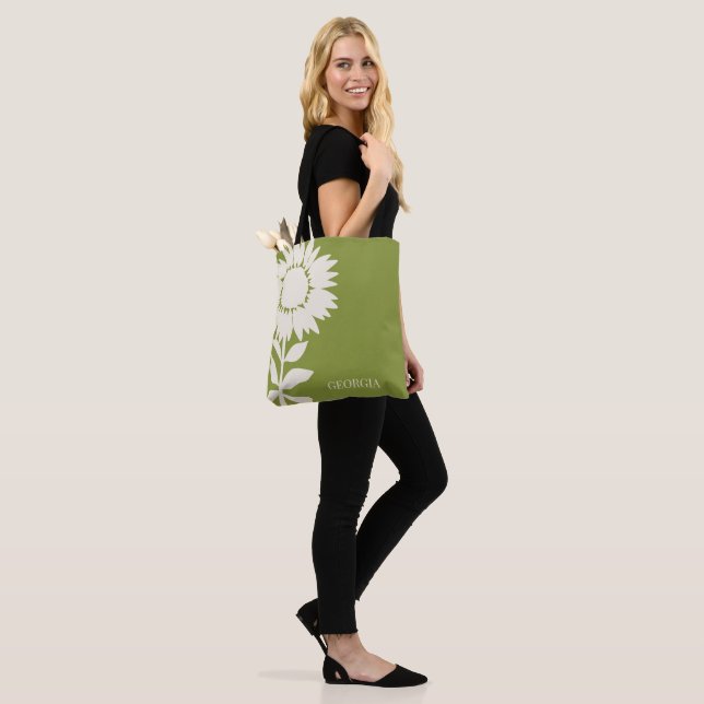 Minimalist Modern Sunflower Custom Name  Tote Bag (On Model)