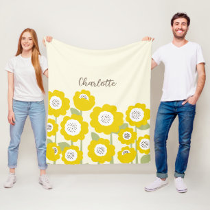 Minimalist Modern Sunflower Minimal Custom Name    Fleece Blanket