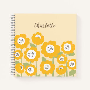 Minimalist Modern Sunflower Minimal Custom Name Notebook
