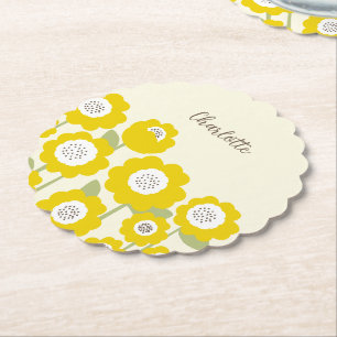 Minimalist Modern Sunflower Minimal Custom Name Paper Coaster