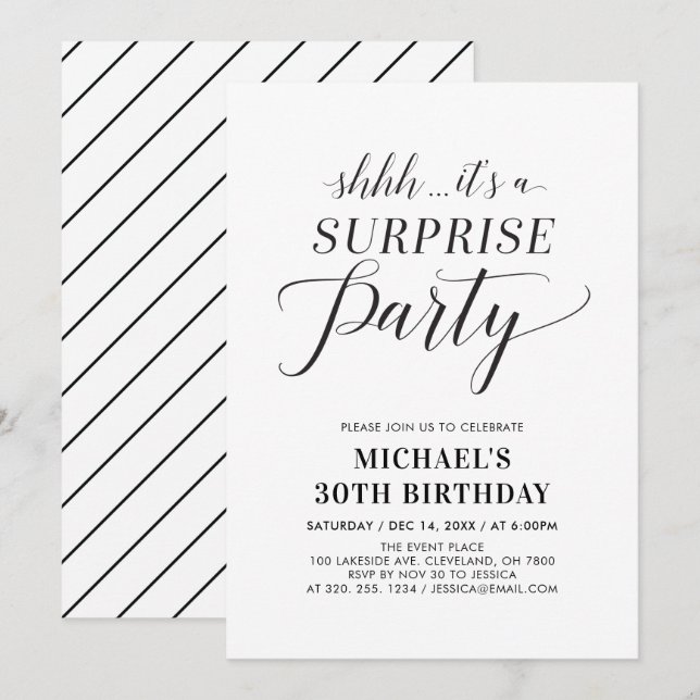 Minimalist Modern Surprise 30th Birthday Party Invitation (Front/Back)