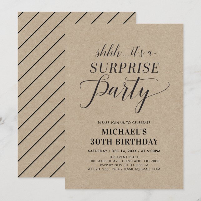 Minimalist Modern Surprise 30th Birthday Party Invitation (Front/Back)