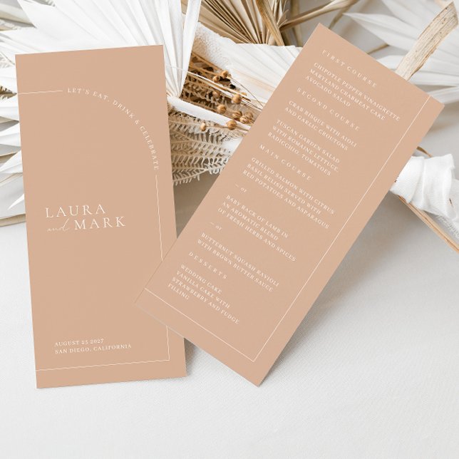 Minimalist Modern Tan Boho Arch Wedding Menu (Creator Uploaded)