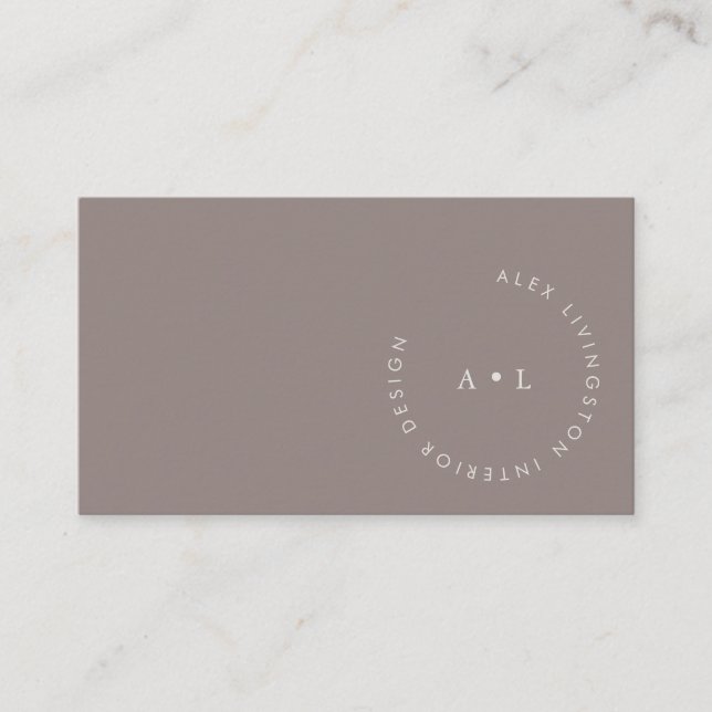 Minimalist Modern Taupe Brown Circle Monogram Business Card (Front)