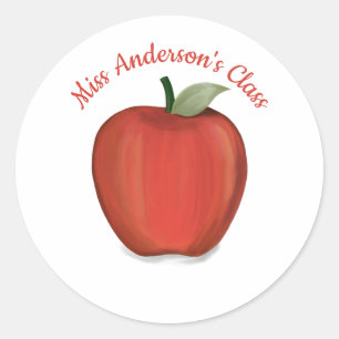 Minimalist Modern Teacher Red Apple Classic Classic Round Sticker