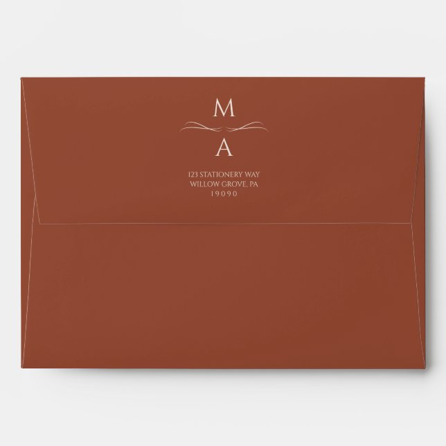 Minimalist Modern Terracotta Burnt Orange Wedding Envelope (Back (Top Flap))