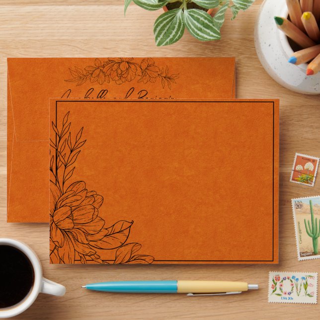 Minimalist Modern Terracotta Floral Wedding Envelope (Desk)