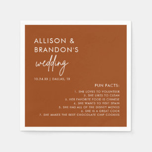 Minimalist Modern Terracotta Wedding Fun Facts Napkin