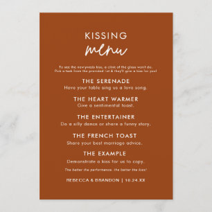 Minimalist Modern Terracotta Wedding Kiss Menu