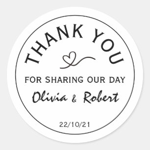 Minimalist Modern Thank You Wedding Classic Round Sticker