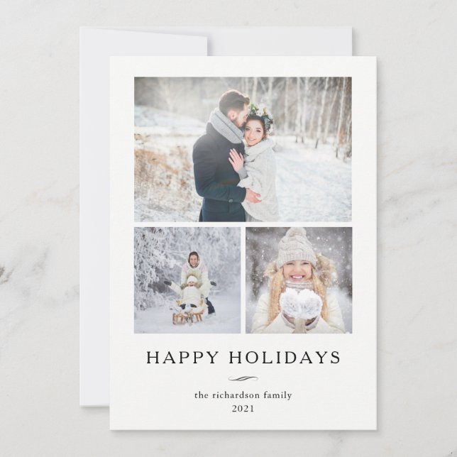 Minimalist Modern | Three Photos Holiday Card (Front)