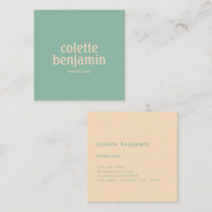 Minimalist Modern Turquoise-Green & Pale Peach Square Business Card