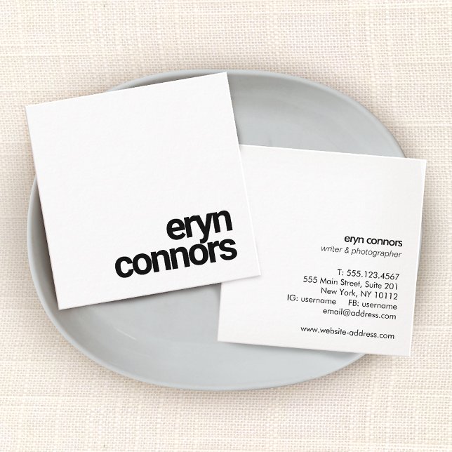 Minimalist Modern Typography Black White Square Business Card (Creator Uploaded)