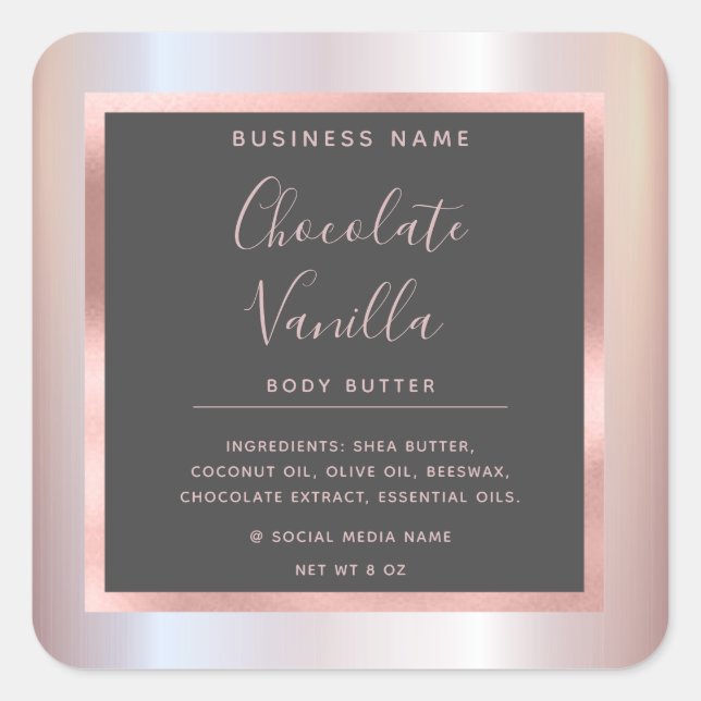 Minimalist modern typography foil rose gold frame  square sticker (Front)