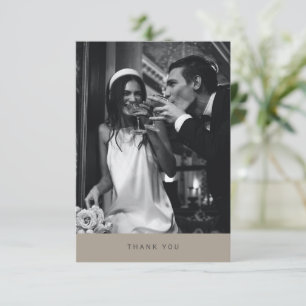 Minimalist Modern Typography Photo Wedding Taupe Thank You Card