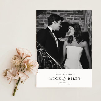 Minimalist Modern Typography Photo Wedding Thank You Card