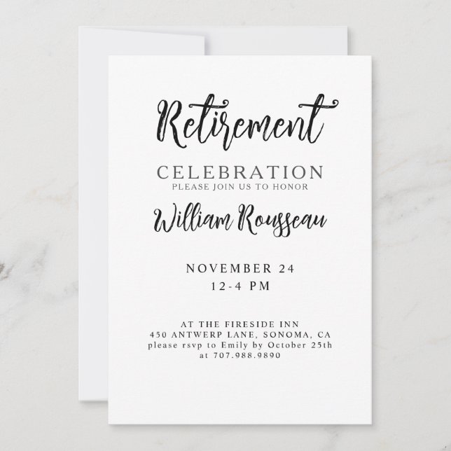 Minimalist Modern Typography Retirement Party  Inv Invitation (Front)