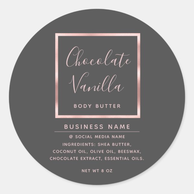 Minimalist modern typography rose gold frame  classic round sticker (Front)