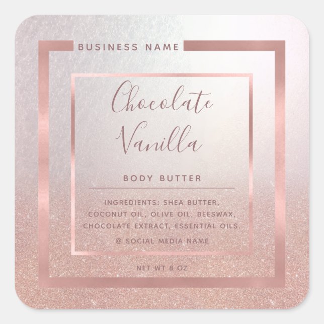 Minimalist modern typography rose gold frame foil  square sticker (Front)