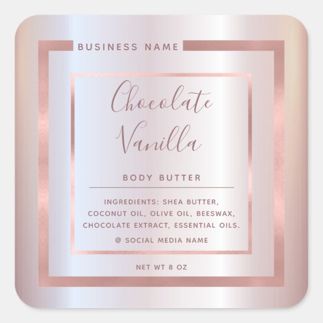 Minimalist modern typography rose gold frame foil square sticker (Front)