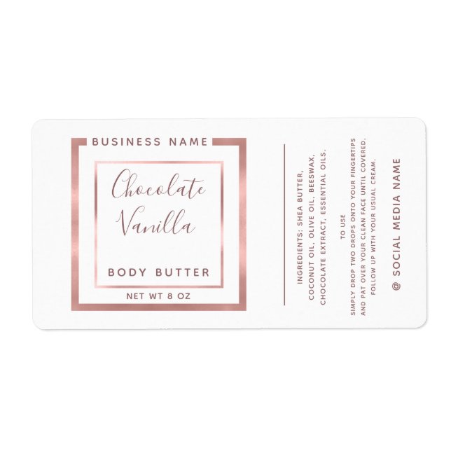 Minimalist modern typography rose gold frame label (Front)