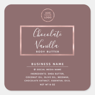 Minimalist modern typography rose gold frame logo square sticker