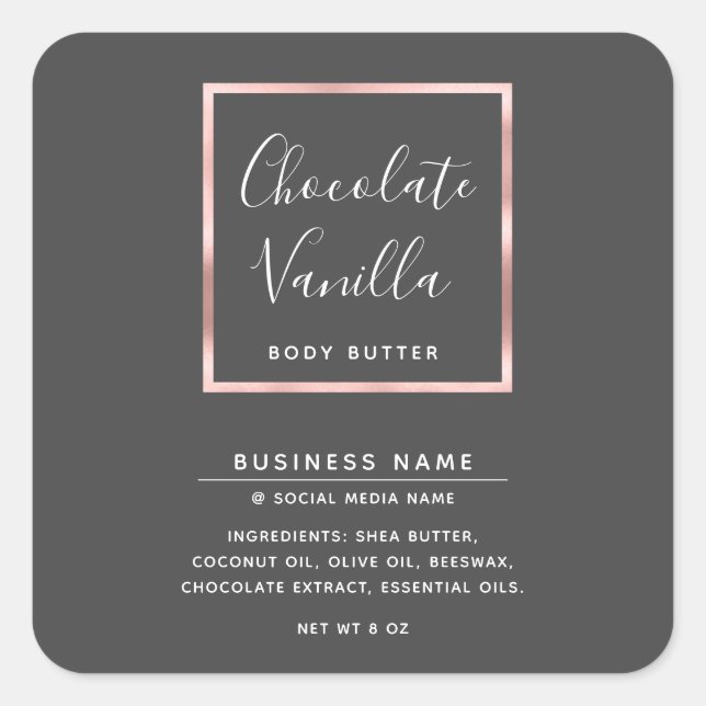 Minimalist modern typography rose gold frame  square sticker (Front)