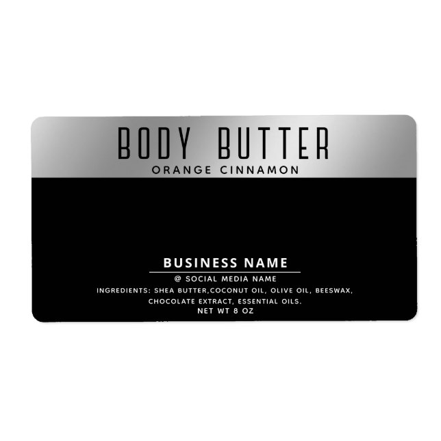 Minimalist modern typography silver black label (Front)