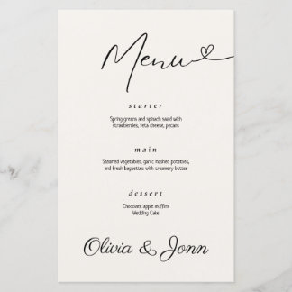 Minimalist Modern Typography Wedding Menu Card