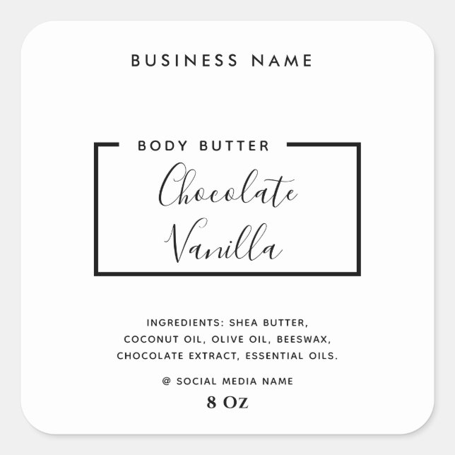 Minimalist modern typography white product square sticker (Front)