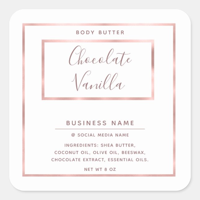 Minimalist modern typography white rose gold frame square sticker (Front)