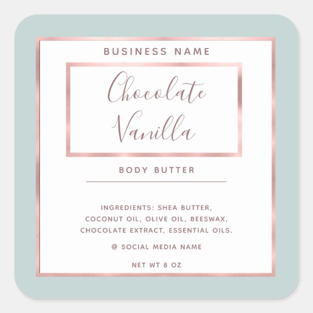 Minimalist modern typography white rose gold frame square sticker (Front)