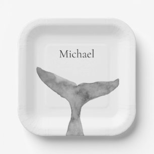 Minimalist Modern Watercolor Whale Fluke  Paper Plate