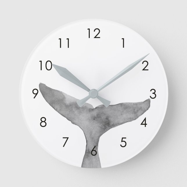 Minimalist Modern Watercolor Whale Fluke  Round Clock (Front)
