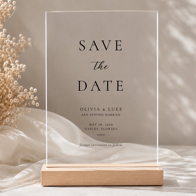 Minimalist Modern Wedding Acrylic Save The Date Invitations (Creator Uploaded)