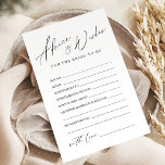 Minimalist modern wedding advice & wishes card<br><div class="desc">These advice & wishes cards are sweet keepsakes for the bride and couple,  feature stylish modern script and text,  simple and clean. Great activity for bridal shower,  and wedding parties. 
See all the bridal shower games in collection.</div>