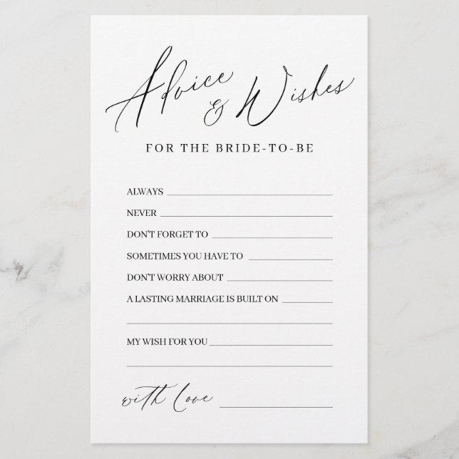 Minimalist modern wedding advice & wishes card (Front)