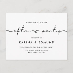 Minimalist modern wedding after party postcard