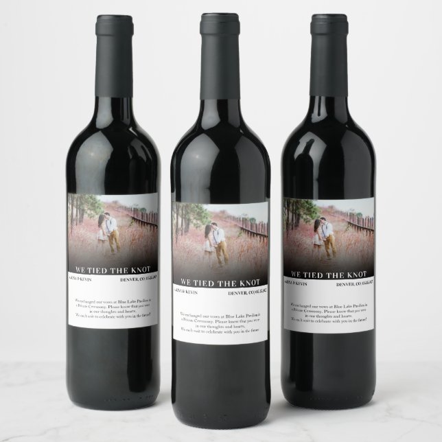 Minimalist modern Wedding Announcement photo Wine Label (Bottles)