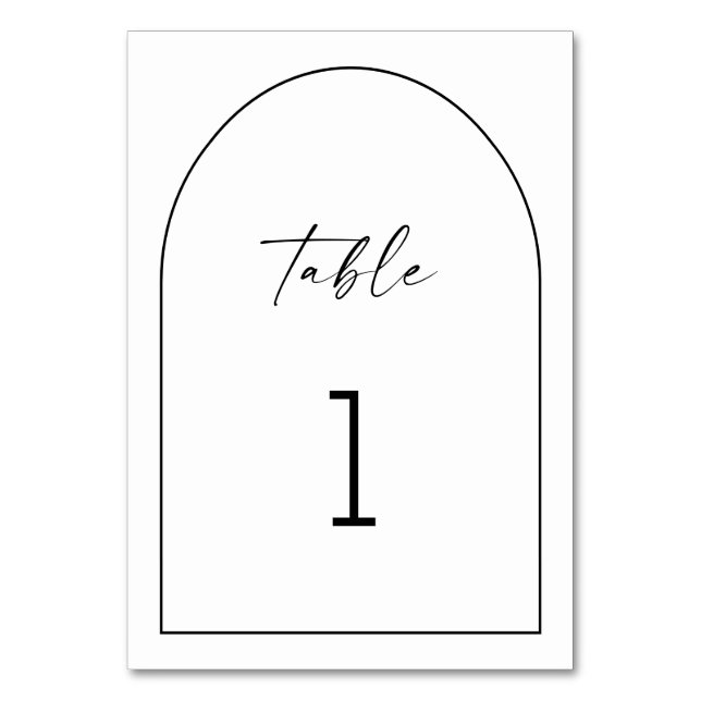 Minimalist Modern Wedding | Black & White Arch Table Number (Front)