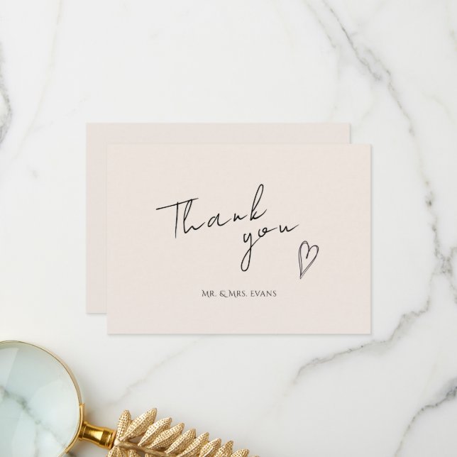 Minimalist Modern Wedding Flat Thank You Card (Front/Back In Situ)