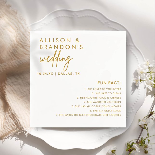 Minimalist Modern Wedding Fun Facts Napkin (Creator Uploaded)