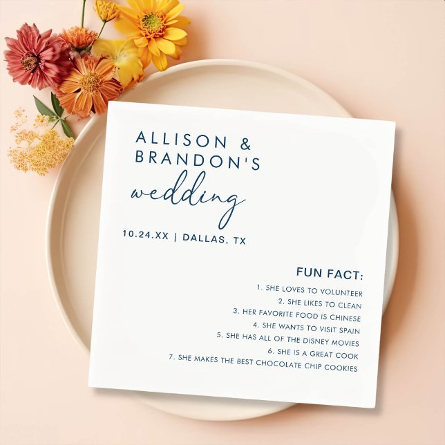 Minimalist Modern Wedding Fun Facts Napkin (Creator Uploaded)