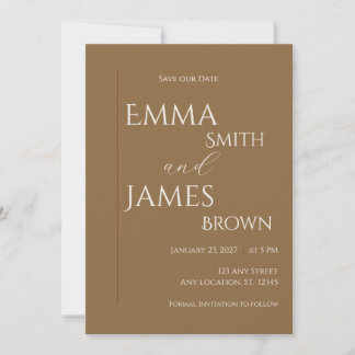 Minimalist Modern Wedding Organic Brown Save The Date